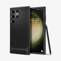 ACS05626 - Galaxy S23 Ultra Case Neo Hybrid in black showing the back and front with s pen leaning against device