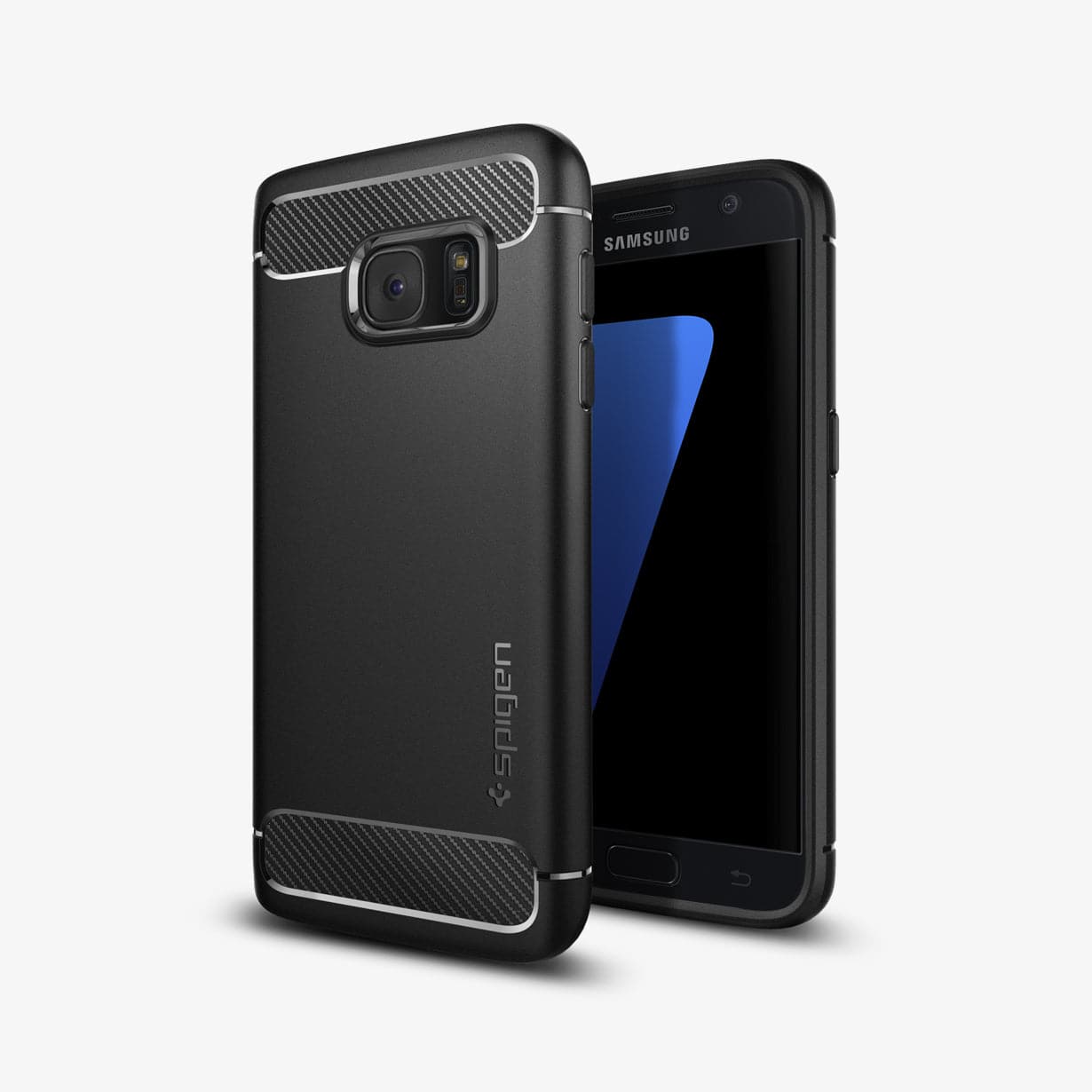 555CS20007 - Galaxy S7 Series Rugged Armor Case in black showing the back and front