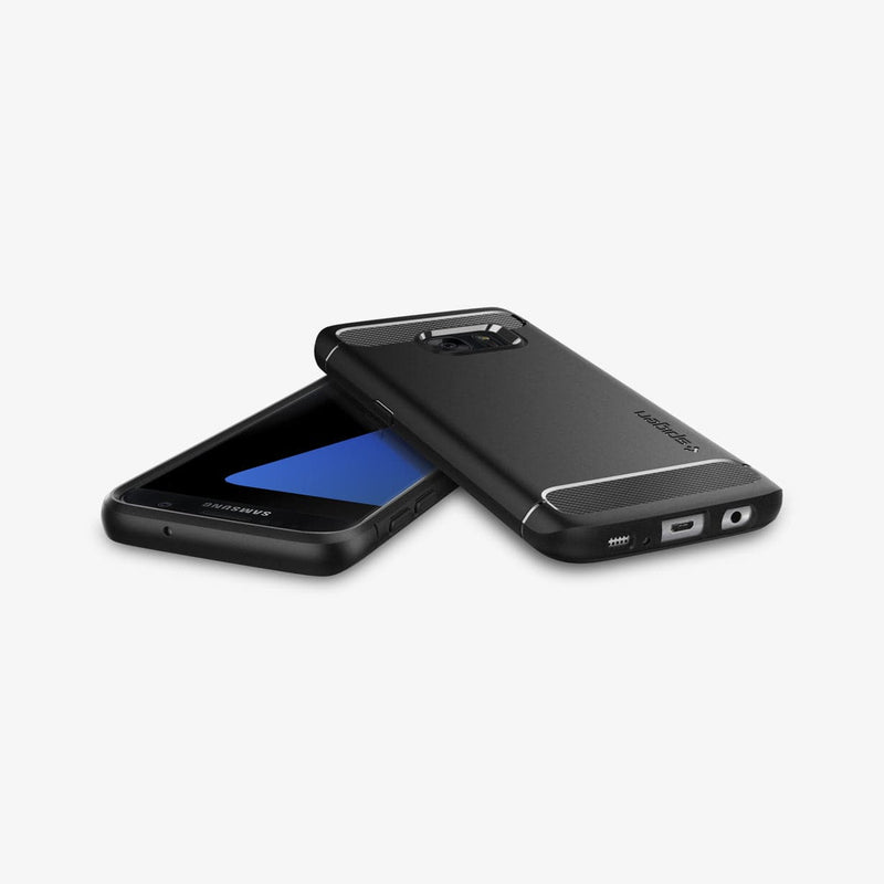 555CS20007 - Galaxy S7 Series Rugged Armor Case in black showing the back, front, top, bottom and sides