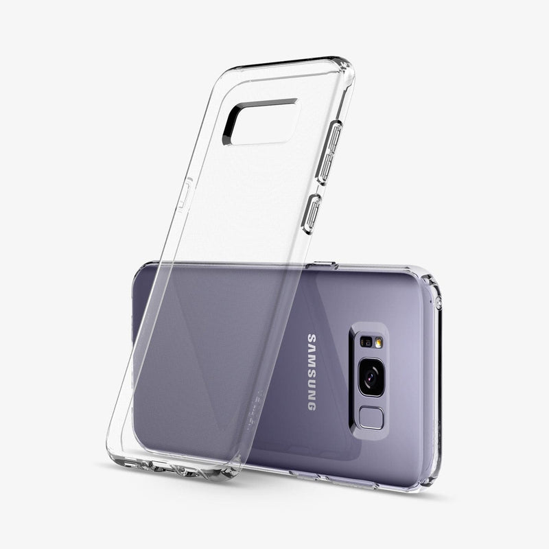 565CS21612 - Galaxy S8 Series Liquid Crystal Case in crystal clear showing the back with case leaning against the device