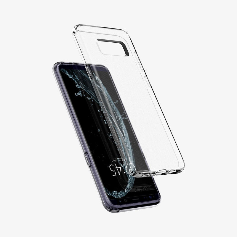 565CS21612 - Galaxy S8 Series Liquid Crystal Case in crystal clear showing the front with case hovering in front