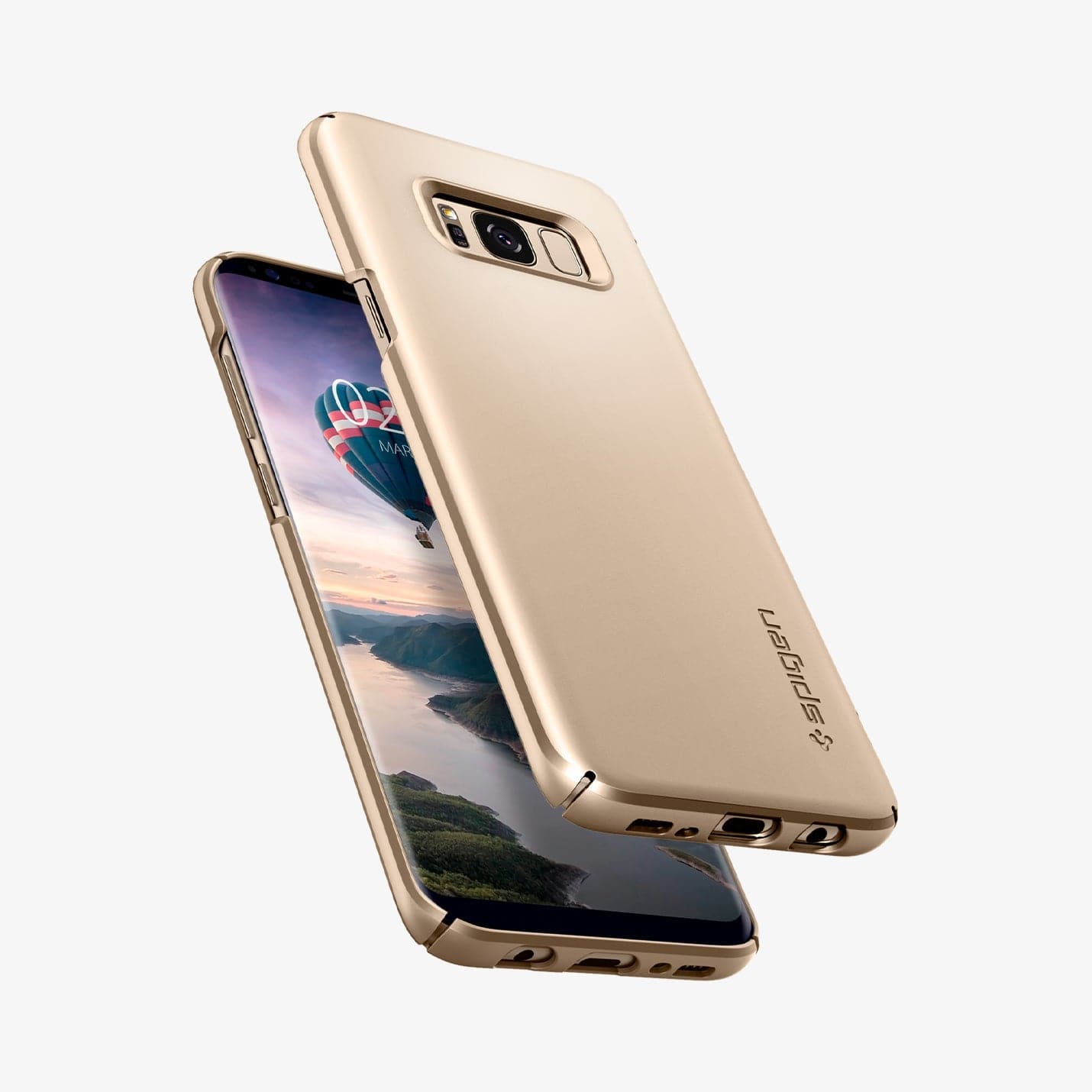 565CS21622 - Galaxy S8 Series Thin Fit Case in maple gold showing the back, front and sides