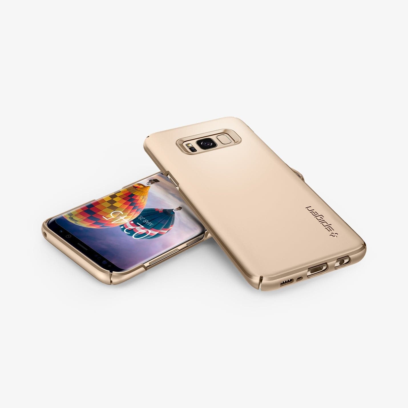 565CS21622 - Galaxy S8 Series Thin Fit Case in maple gold showing the back, front, sides, and bottom