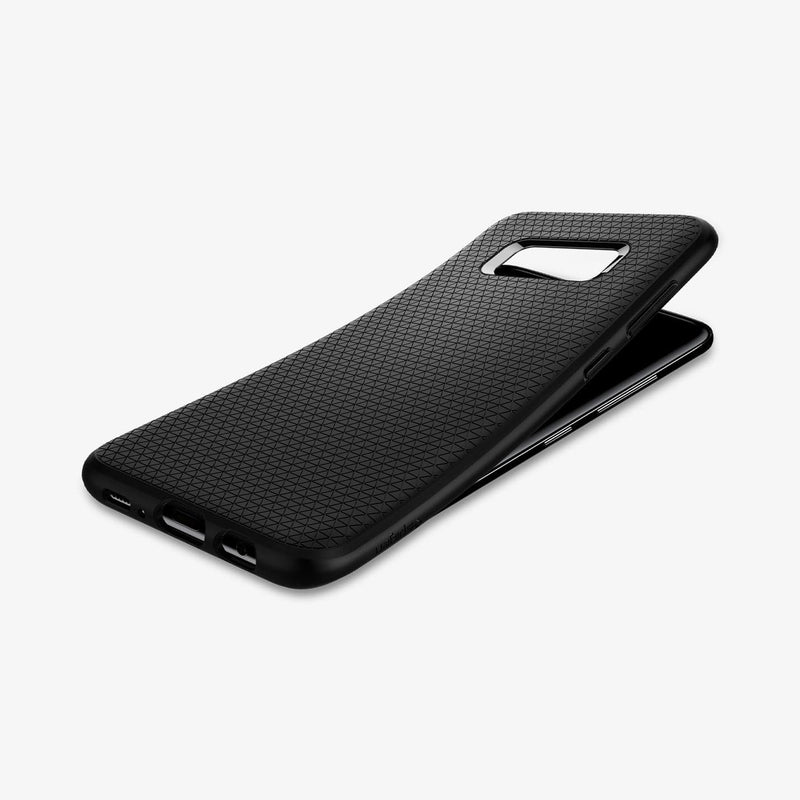 571CS21663 - Galaxy S8 Series Liquid Air Case in black showing the back and side with case slightly bending away from the device