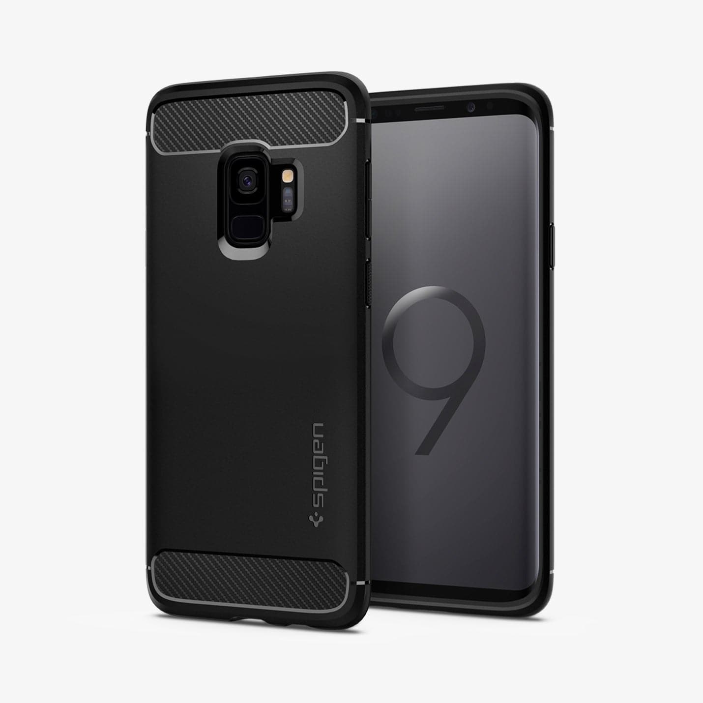 592CS22834 - Galaxy S9 Series Rugged Armor Case in black showing the back and front