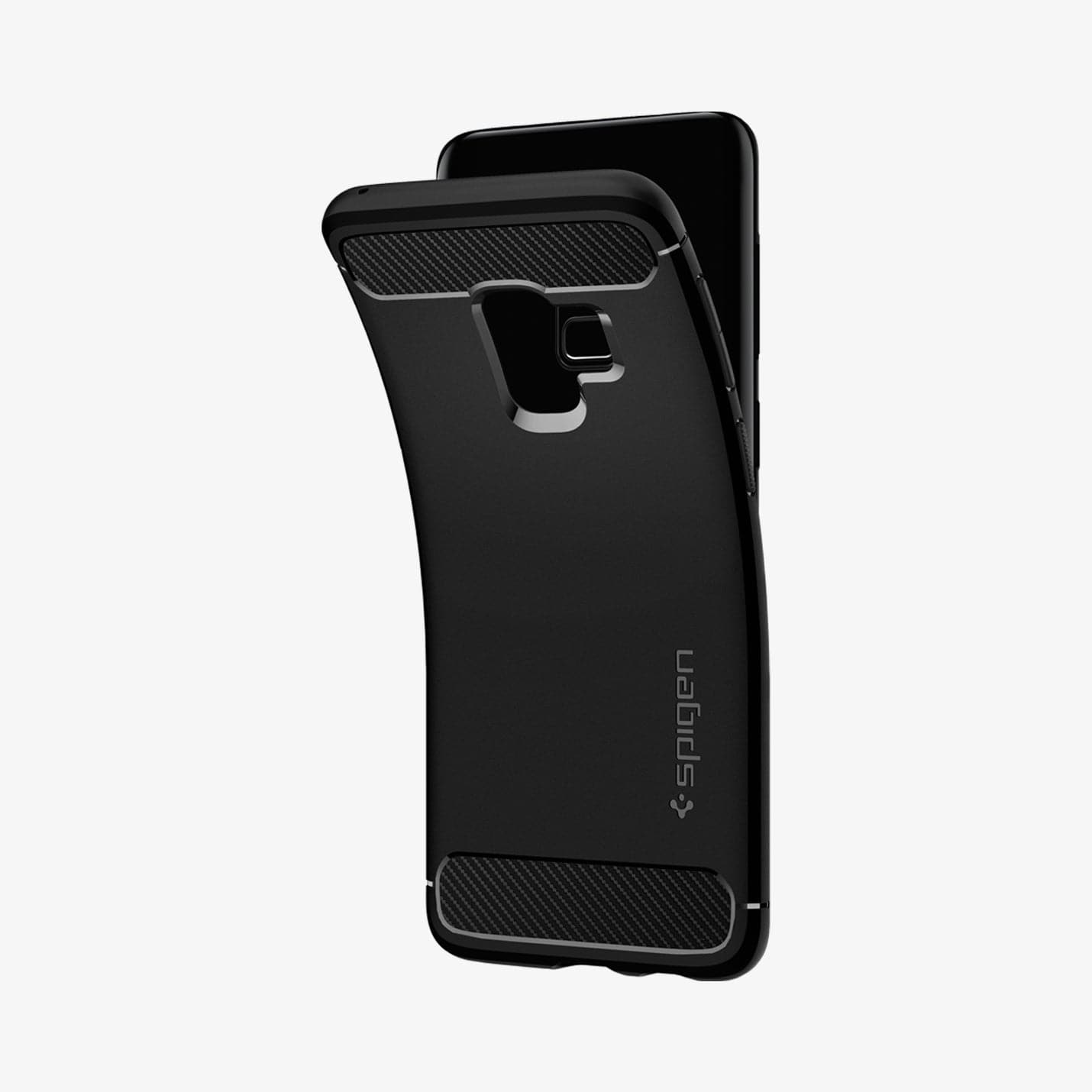 592CS22834 - Galaxy S9 Series Rugged Armor Case in black showing the back with case bending away from the device