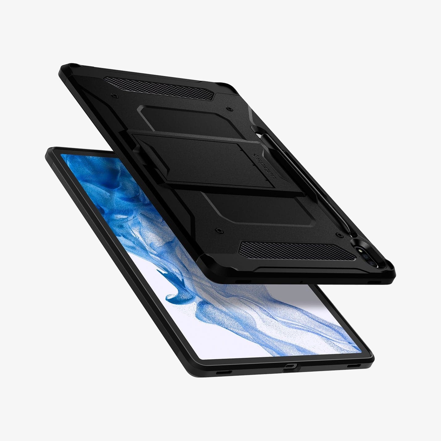 ACS01609 - Galaxy Tab S8 Plus Case Tough Armor Pro in black showing the back, front and sides