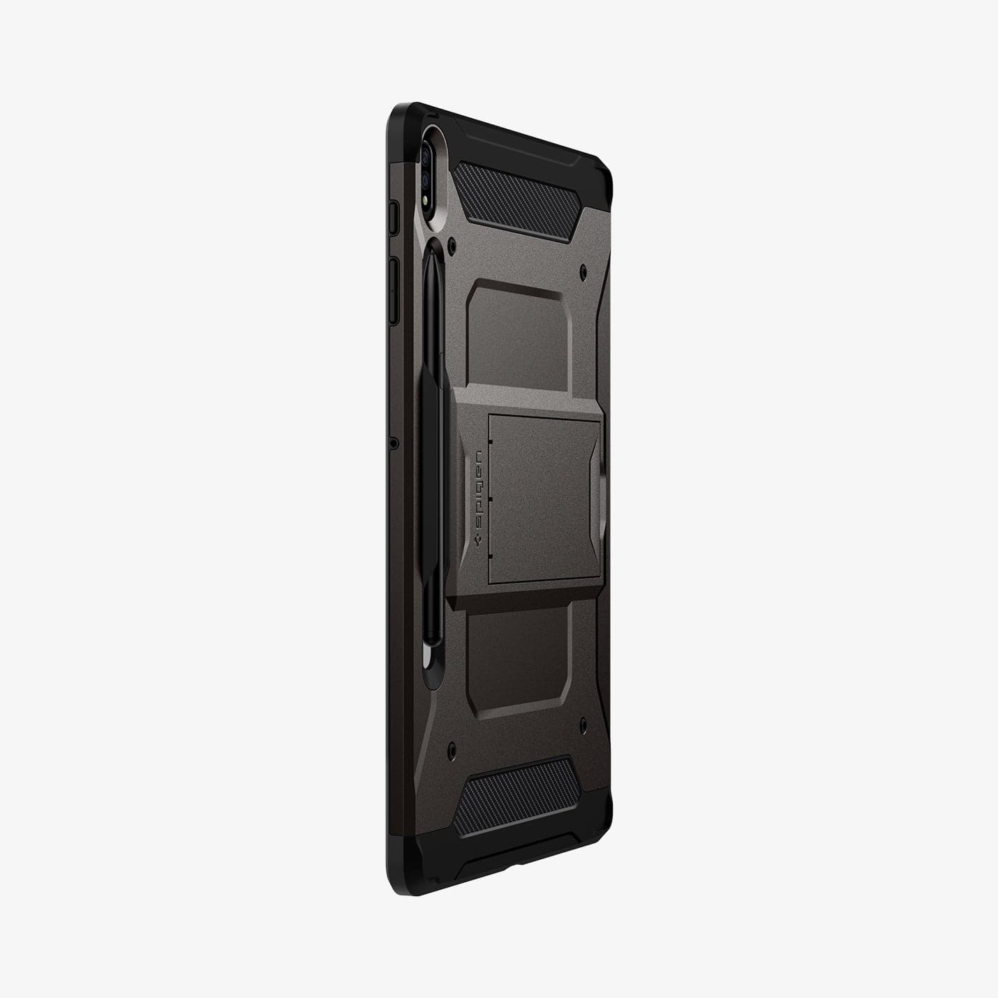 ACS01608 - Galaxy Tab S8 Plus Case Tough Armor Pro in gunmetal showing the back and side