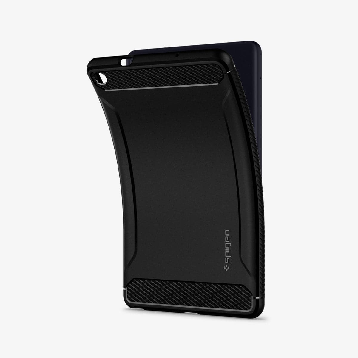 ACS04136 - Galaxy Tab A8 Case Rugged Armor in matte black showing the back with case bending away from device to show the flexibility