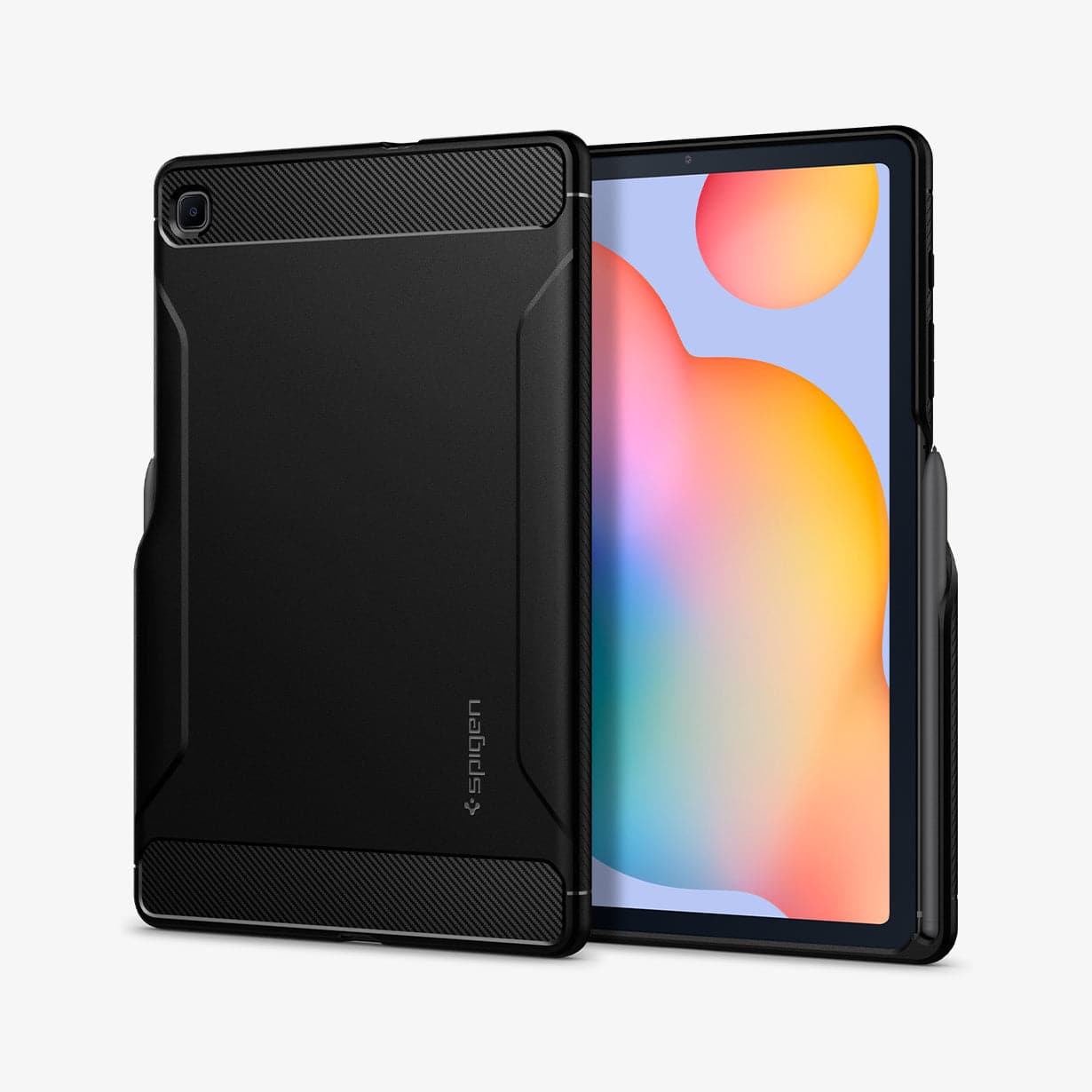 ACS01284 - Galaxy Tab S6 Lite Case Rugged Armor in matte black showing the back and front