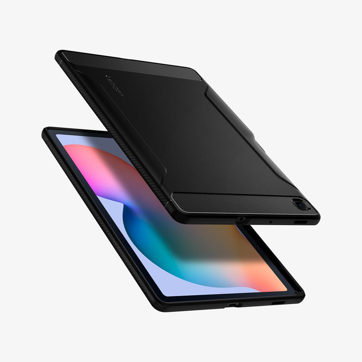 ACS01284 - Galaxy Tab S6 Lite Case Rugged Armor in matte black showing the back, front and sides