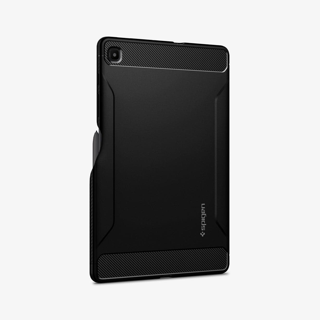 ACS01284 - Galaxy Tab S6 Lite Case Rugged Armor in matte black showing the back and partial side