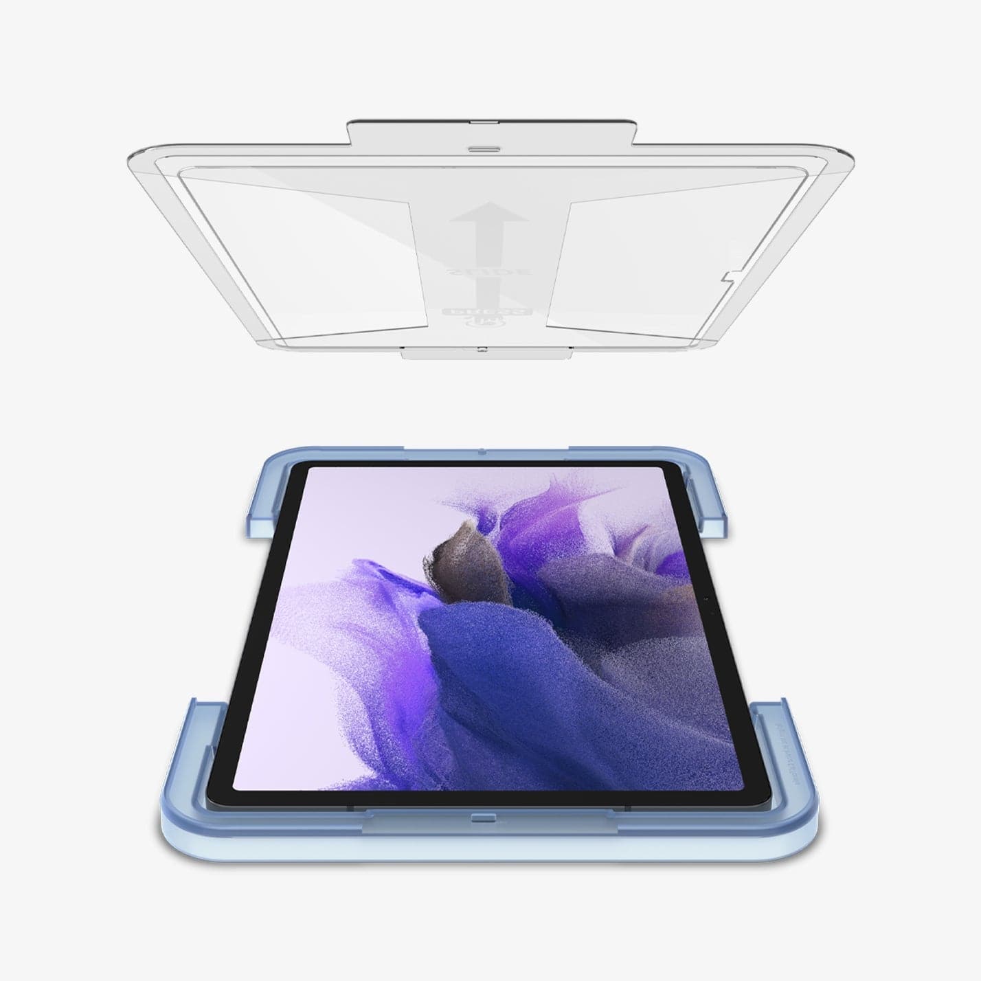AGL03013 - Galaxy Tab S7 FE Screen Protector EZ Fit GLAS.tR showing the ez fit tray hovering above the device