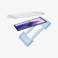 AGL03013 - Galaxy Tab S7 FE Screen Protector EZ Fit GLAS.tR showing the ez fit tray in front and behind the device