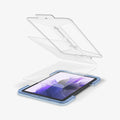 AGL03013 - Galaxy Tab S7 FE Screen Protector EZ Fit GLAS.tR showing the ez fit tray and screen protector being installed onto device