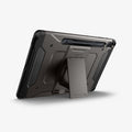 ACS03008 - Galaxy Tab S7 FE Case Tough Armor Pro in gunmetal showing the back with device propped up by built in kickstand