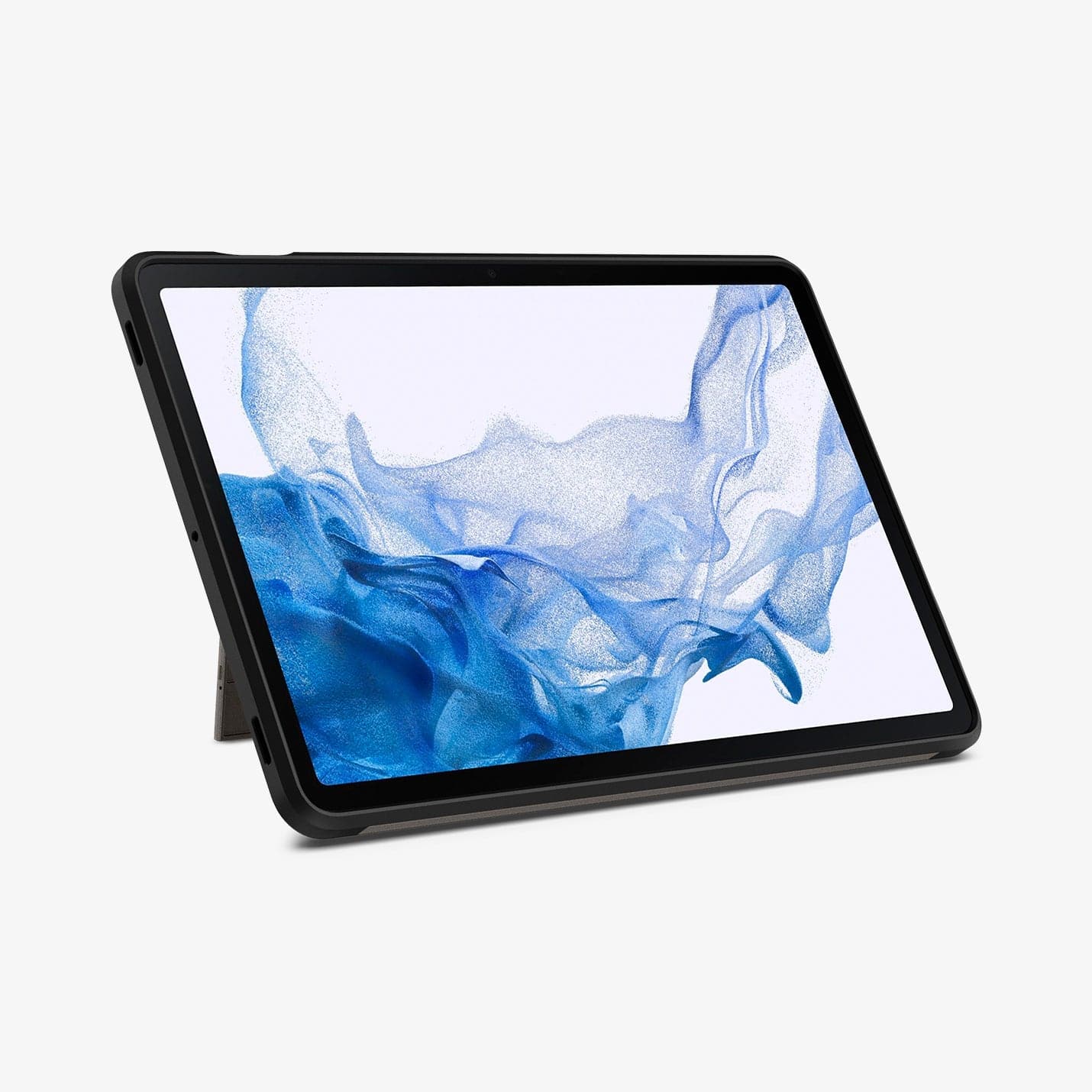 ACS01605 - Galaxy Tab S8 Case Tough Armor Pro in gunmetal showing the front with device propped up by built in kickstand