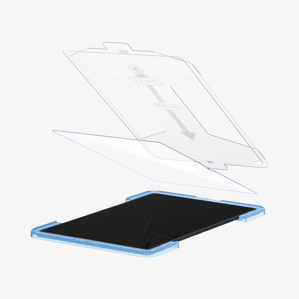 AGL04226 - Galaxy Tab S8 Ultra Screen Protector EZ Fit GLAS.tR showing the ez fit tray and screen protector being installed onto device