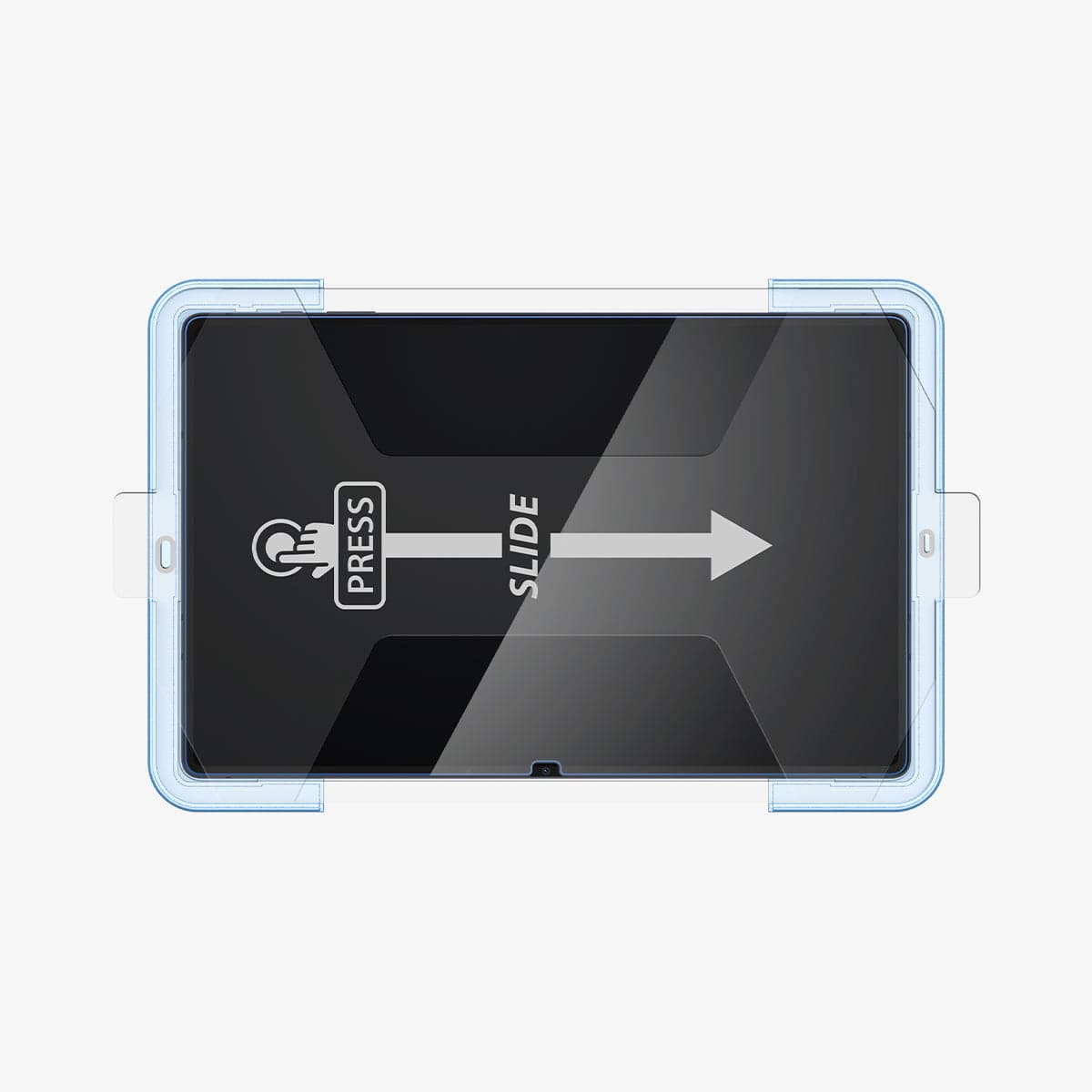 AGL04226 - Galaxy Tab S8 Ultra Screen Protector EZ Fit GLAS.tR showing the front with ez fit tray installed onto device