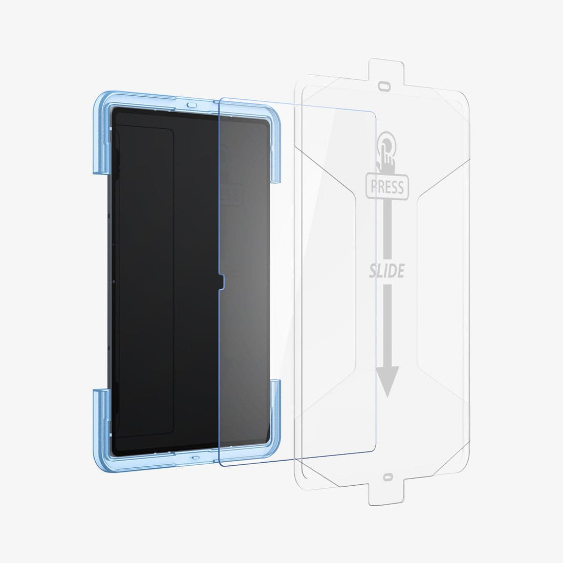 AGL06998 - Galaxy Tab S9 Ultra Screen Protector EZ FIT GLAS.tR showing the device, screen protector, ez fit tray and packaging