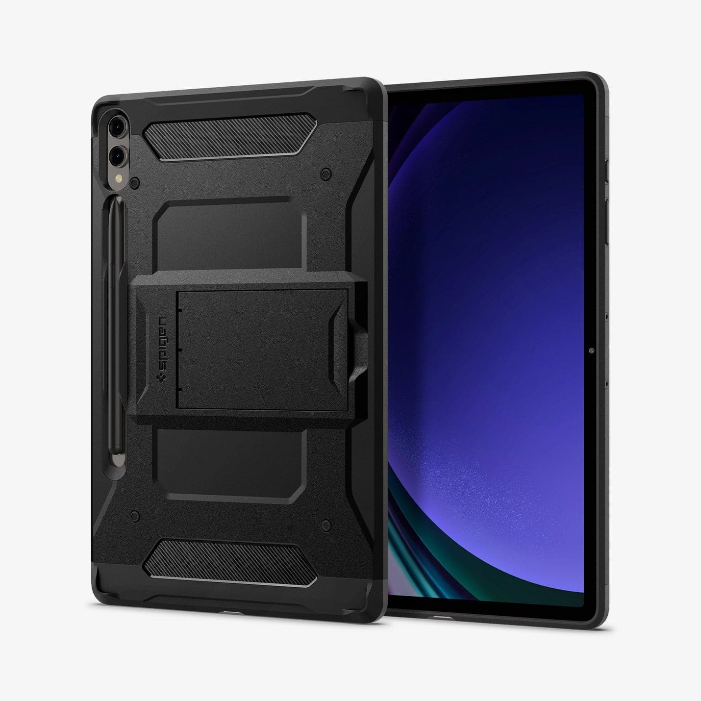 ACS06835 - Galaxy Tab S9+ Case Tough Armor Pro in black showing the back and front