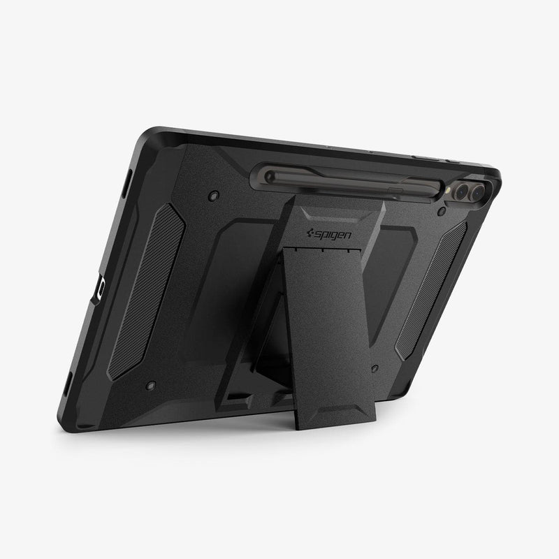 ACS06835 - Galaxy Tab S9+ Case Tough Armor Pro in black showing the back with device propped up by built in kickstand