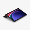 ACS06540 - Galaxy Tab S9 Case Rugged Armor Pro in black showing the front and partial bottom with device propped up by built in kickstand