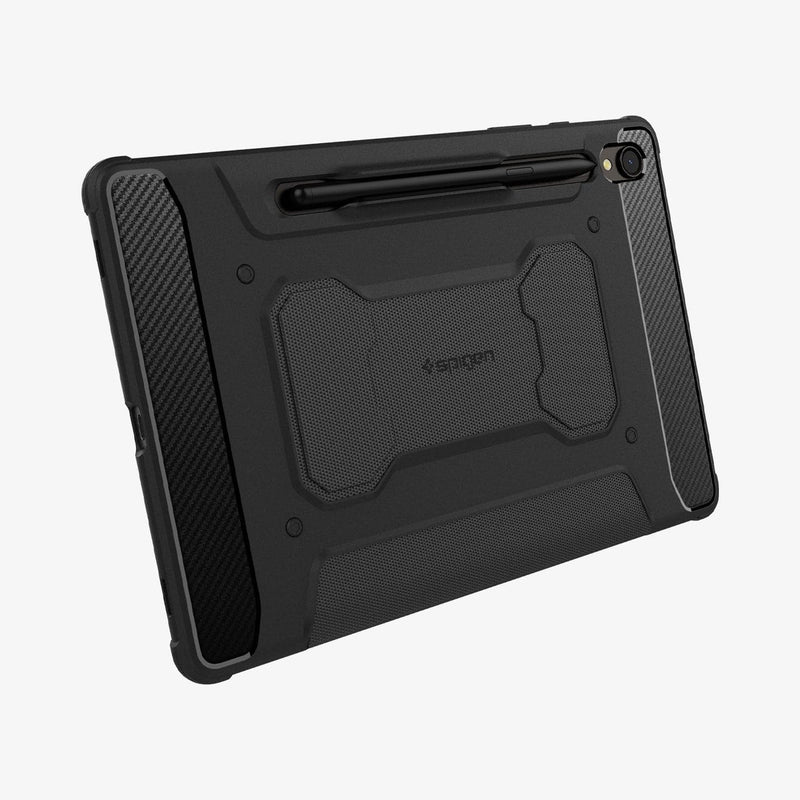 ACS06540 - Galaxy Tab S9 Case Rugged Armor Pro in black showing the back and bottom