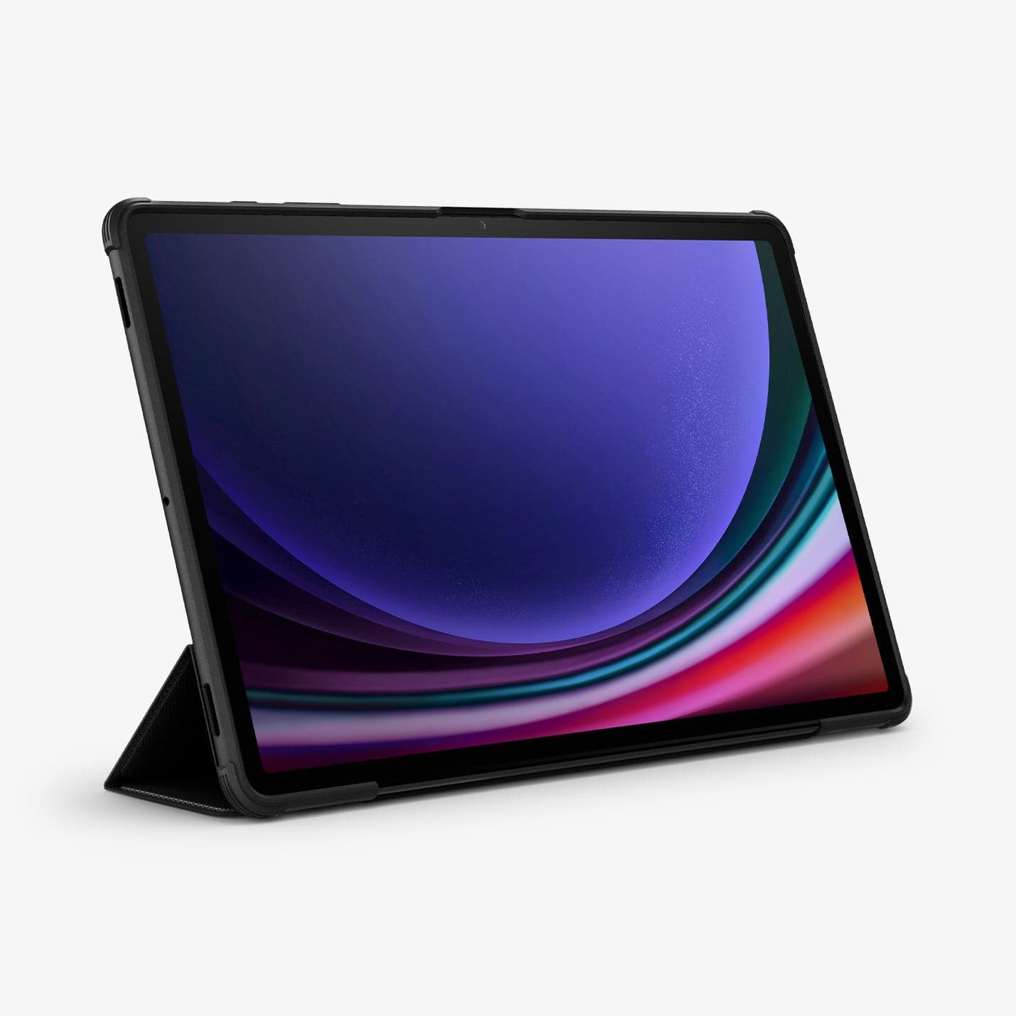 ACS06539 - Galaxy Tab S9+ Case Rugged Armor Pro in black showing the front with device propped up by built in kickstand