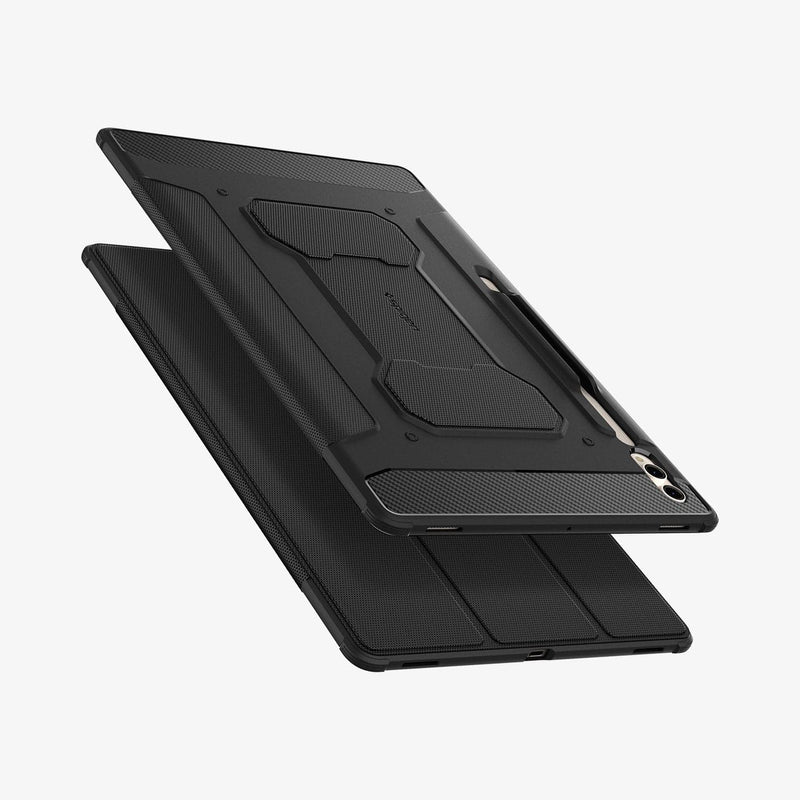 ACS06538 - Galaxy Tab S9 Ultra Case Rugged Armor Pro in black showing the back, front and sides