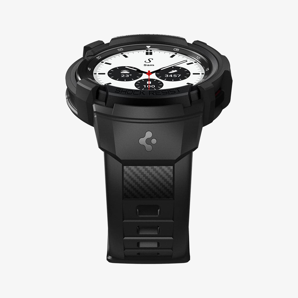 ACS03833 - Galaxy Watch 4 Classic (42mm) Case Rugged Armor Pro in black showing the bottom and front