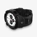 ACS03833 - Galaxy Watch 4 Classic (42mm) Case Rugged Armor Pro in black showing the front and bottom with watch laid on its side