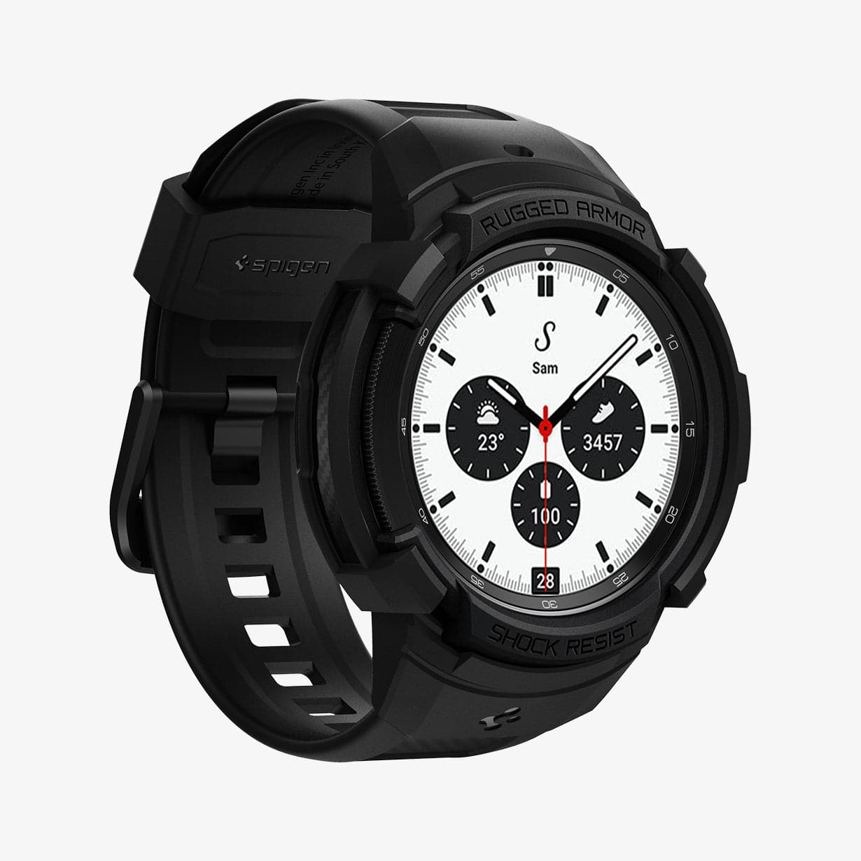 ACS03833 - Galaxy Watch 4 Classic (42mm) Case Rugged Armor Pro in black showing the front and side