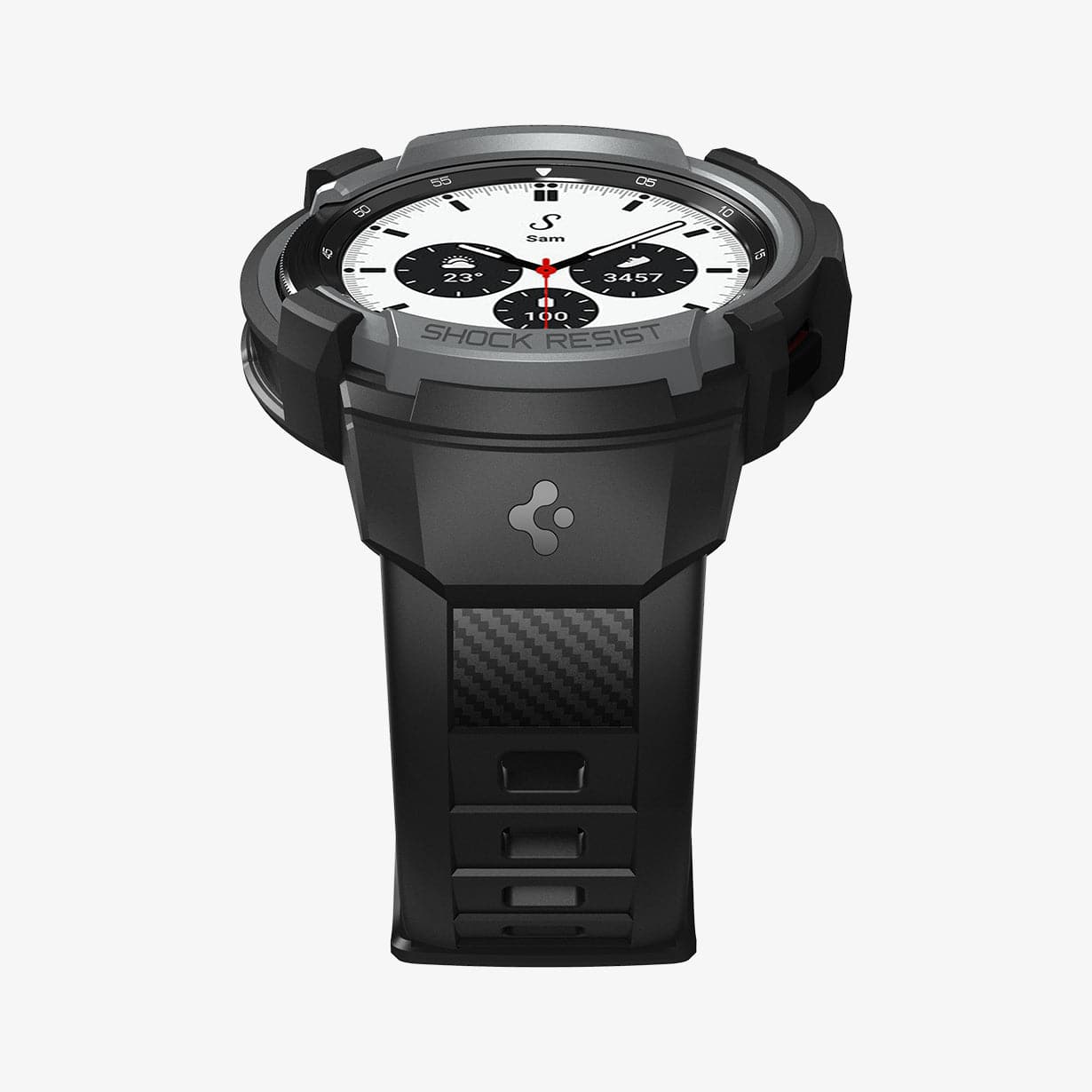 ACS03653 - Galaxy Watch 4 Classic (42mm) Case Rugged Armor Pro in charcoal gray showing the bottom and front