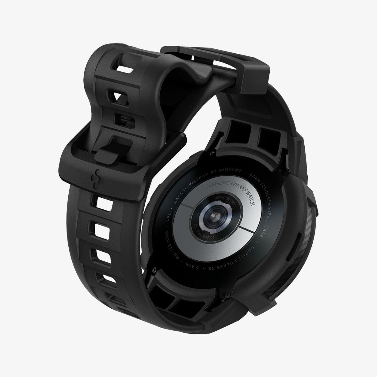 ACS03832 - Galaxy Watch 4 Classic (46mm) Case Rugged Armor Pro in black showing the back and inside of band