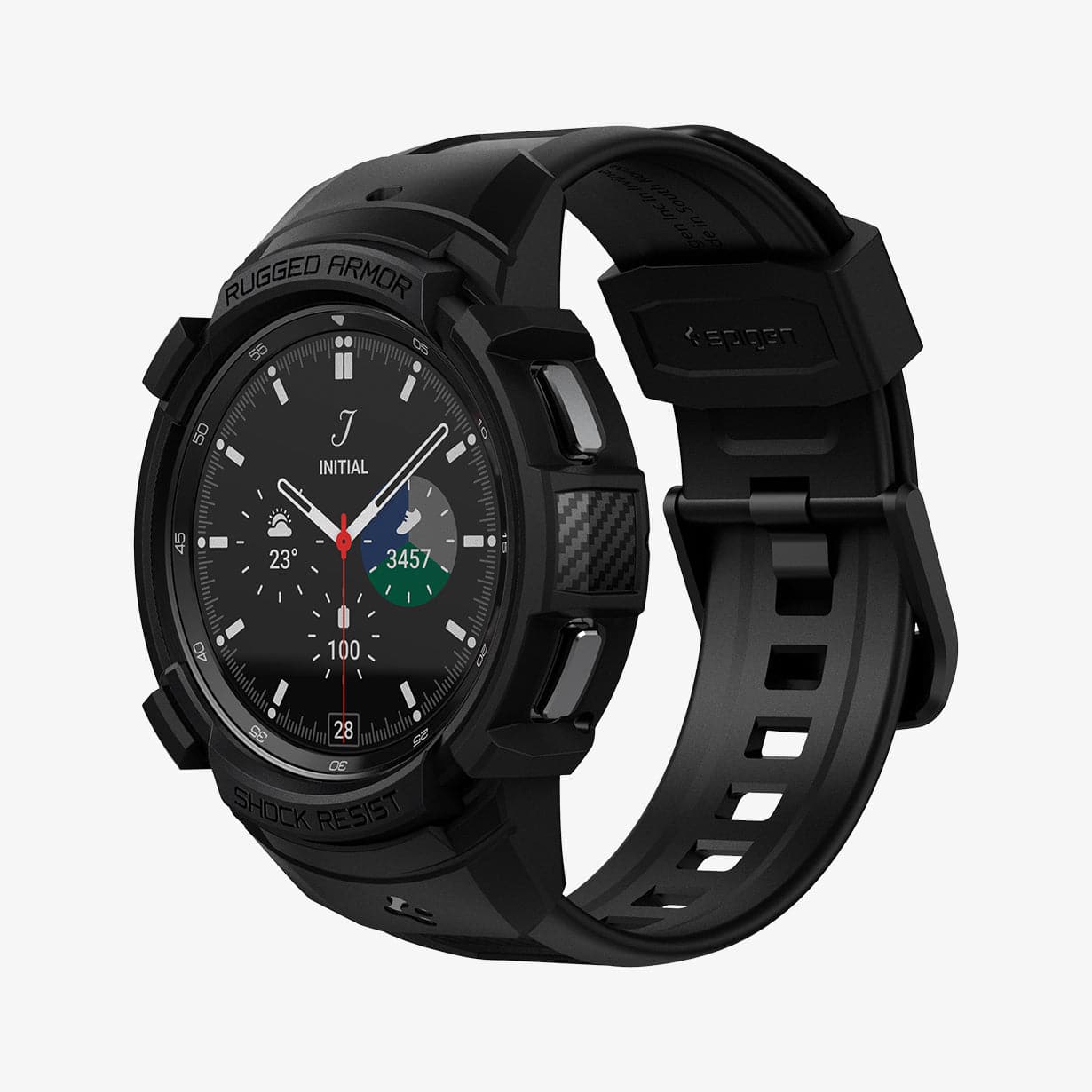 ACS03832 - Galaxy Watch 4 Classic (46mm) Case Rugged Armor Pro in black showing the front and inside of band