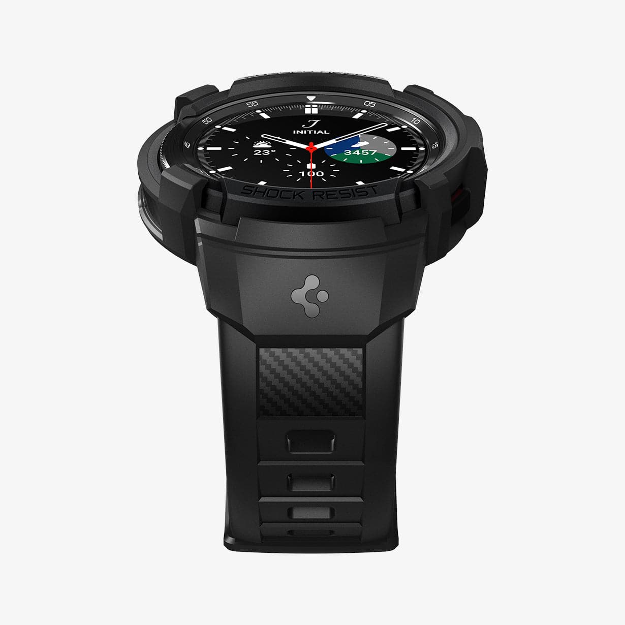 ACS03832 - Galaxy Watch 4 Classic (46mm) Case Rugged Armor Pro in black showing the bottom and front