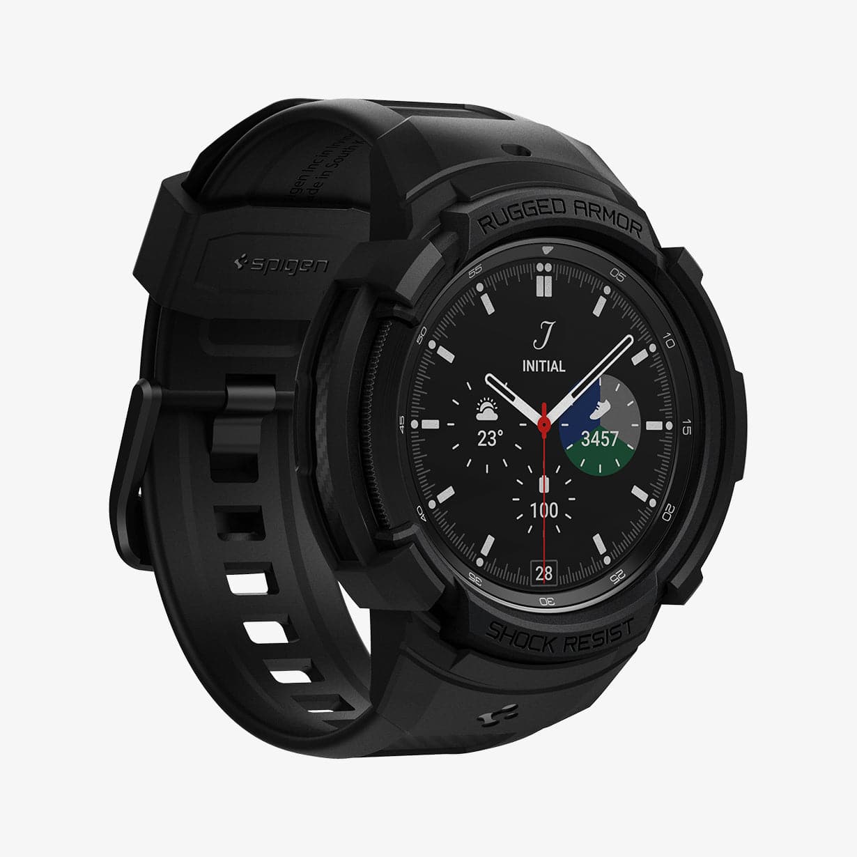 ACS03832 - Galaxy Watch 4 Classic (46mm) Case Rugged Armor Pro in black showing the front and side