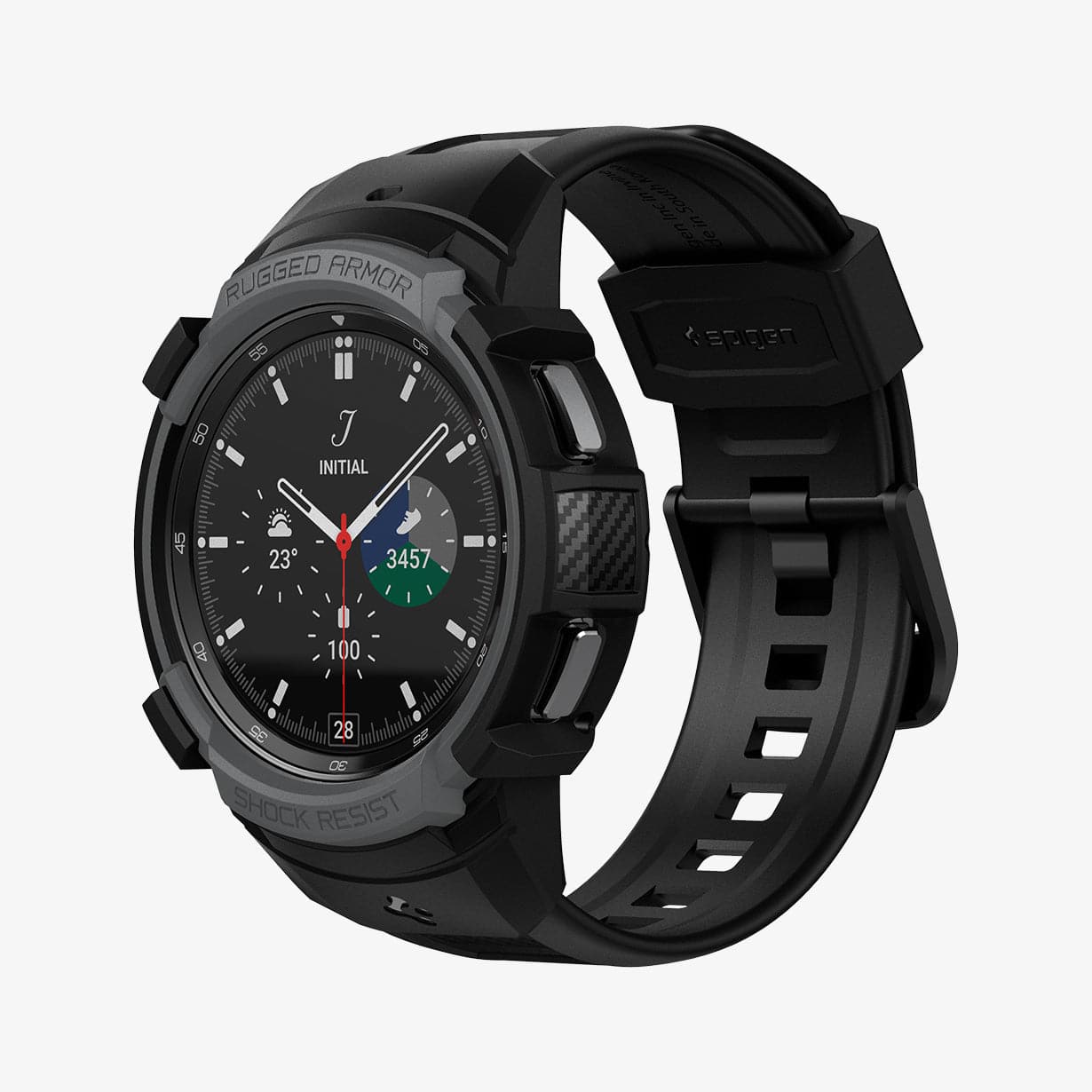 ACS03652 - Galaxy Watch 4 Classic (46mm) Case Rugged Armor Pro in charcoal gray showing the front and inside of band