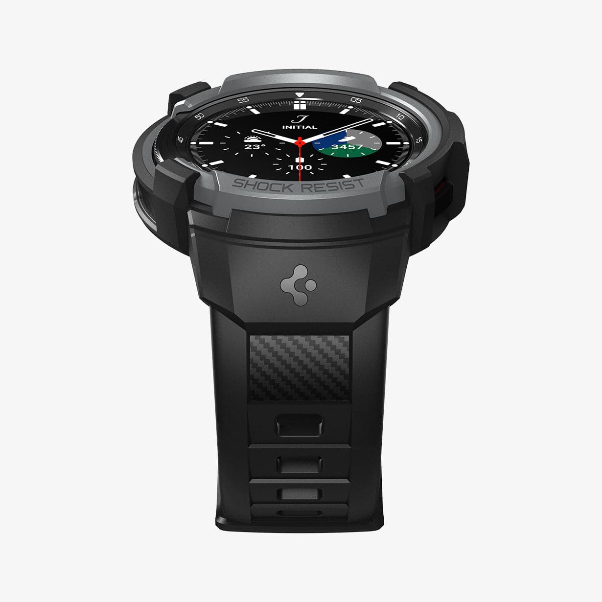 ACS03652 - Galaxy Watch 4 Classic (46mm) Case Rugged Armor Pro in charcoal gray showing the bottom and front