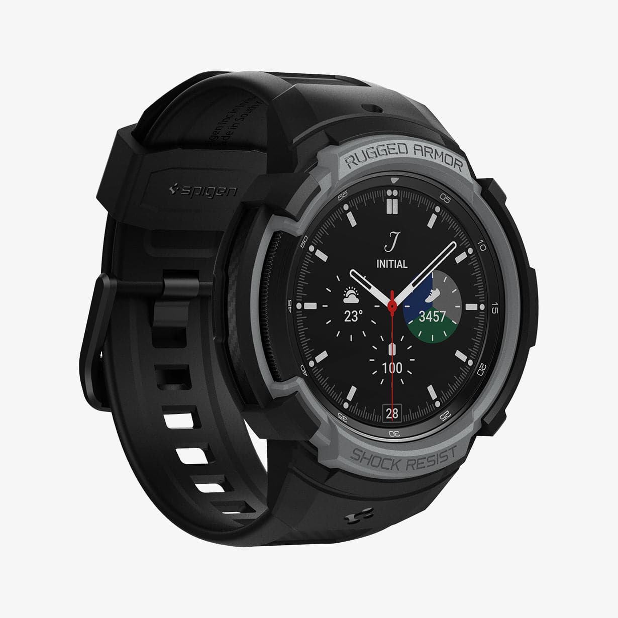 ACS03652 - Galaxy Watch 4 Classic (46mm) Case Rugged Armor Pro in charcoal gray showing the front and side