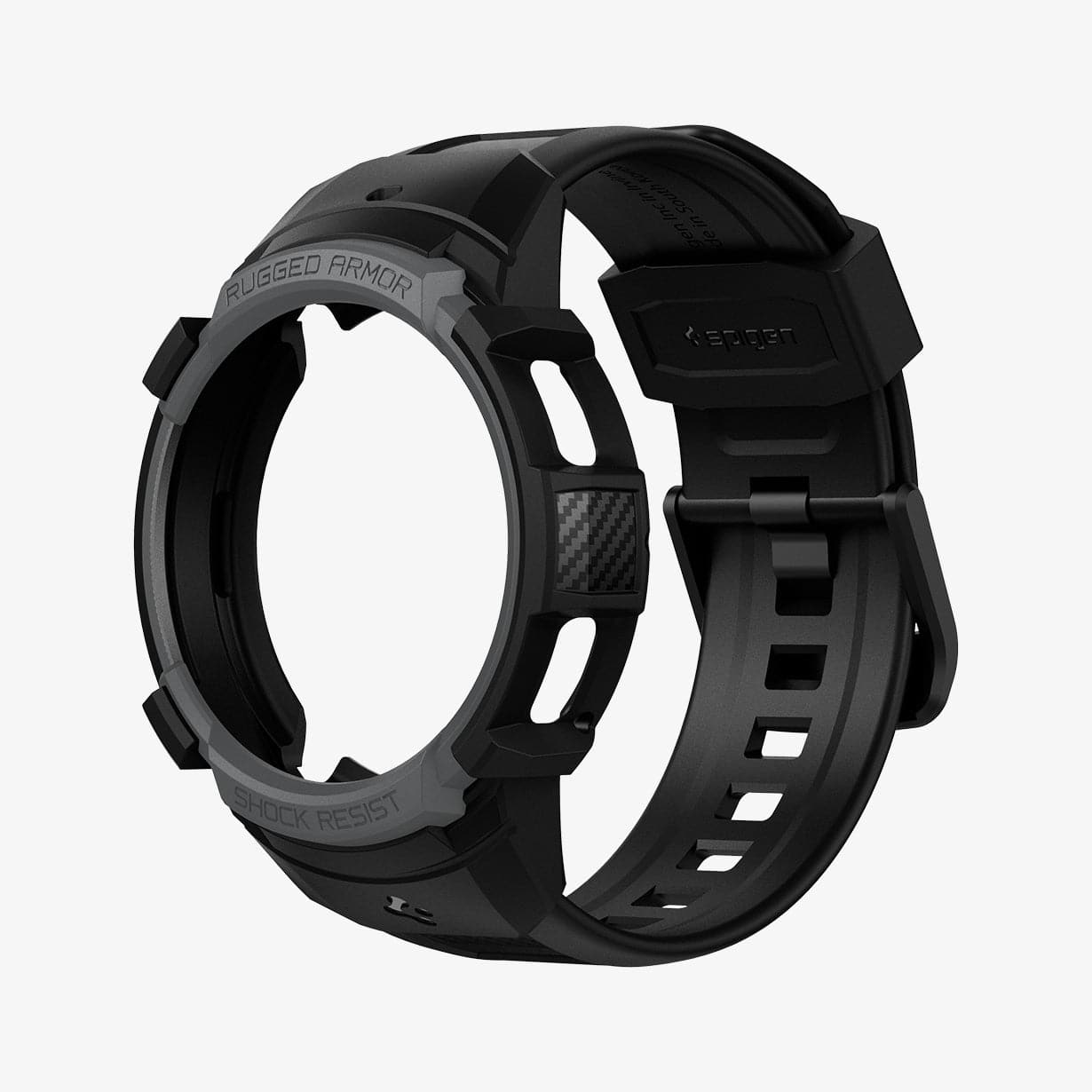 ACS03652 - Galaxy Watch 4 Classic (46mm) Case Rugged Armor Pro in charcoal gray showing the front and side with no watch inside