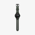 ACS04326 - Galaxy Watch 4 Classic (46mm) Case Rugged Armor Pro in military green showing the front with watch band laid out flat