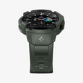 ACS04326 - Galaxy Watch 4 Classic (46mm) Case Rugged Armor Pro in military green showing the bottom and front