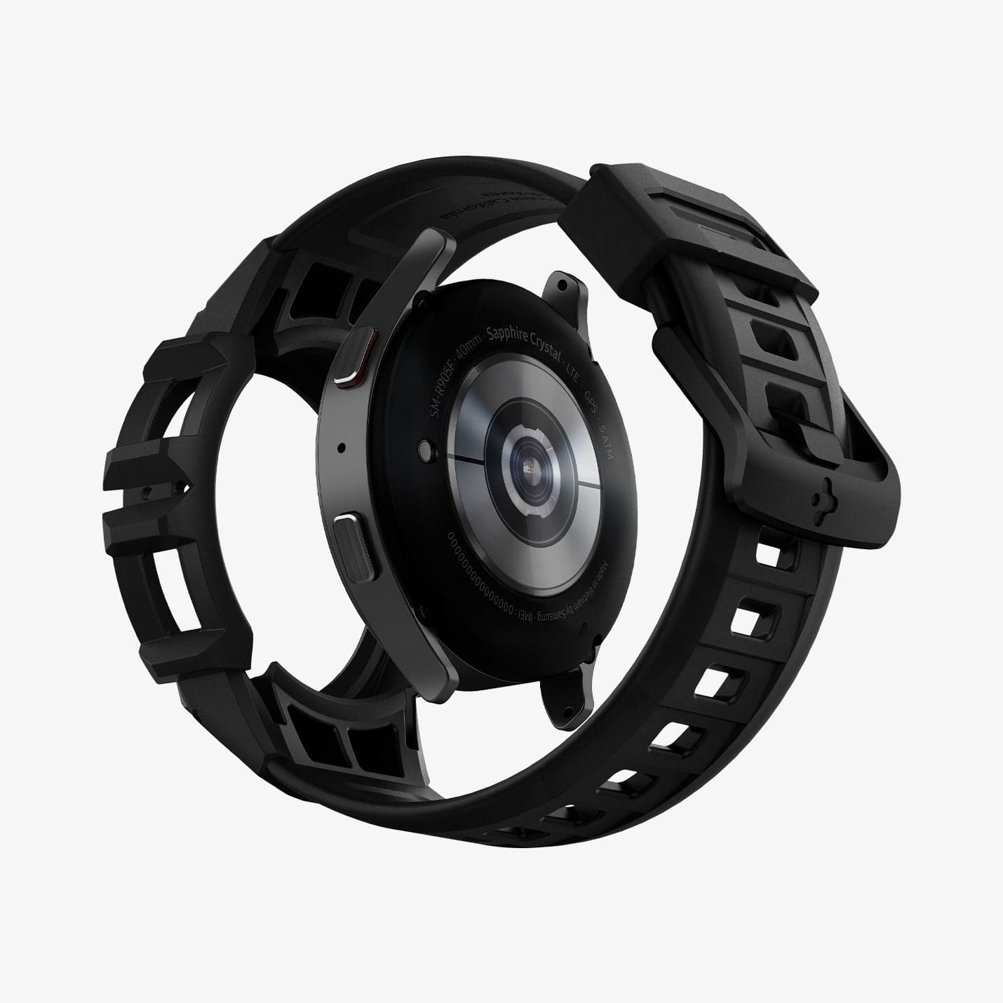 ACS03831 - Galaxy Watch 5/4 (40mm) Case Rugged Armor Pro in black showing the back with watch face hovering away from band