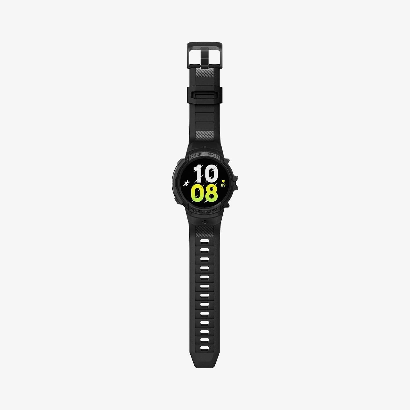 ACS03831 - Galaxy Watch 5/4 (40mm) Case Rugged Armor Pro in black showing the front with watch band laid out flat