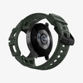 ACS04325 - Galaxy Watch 5/4 (44mm) Case Rugged Armor Pro in military green showing the back with watch face hovering away from band