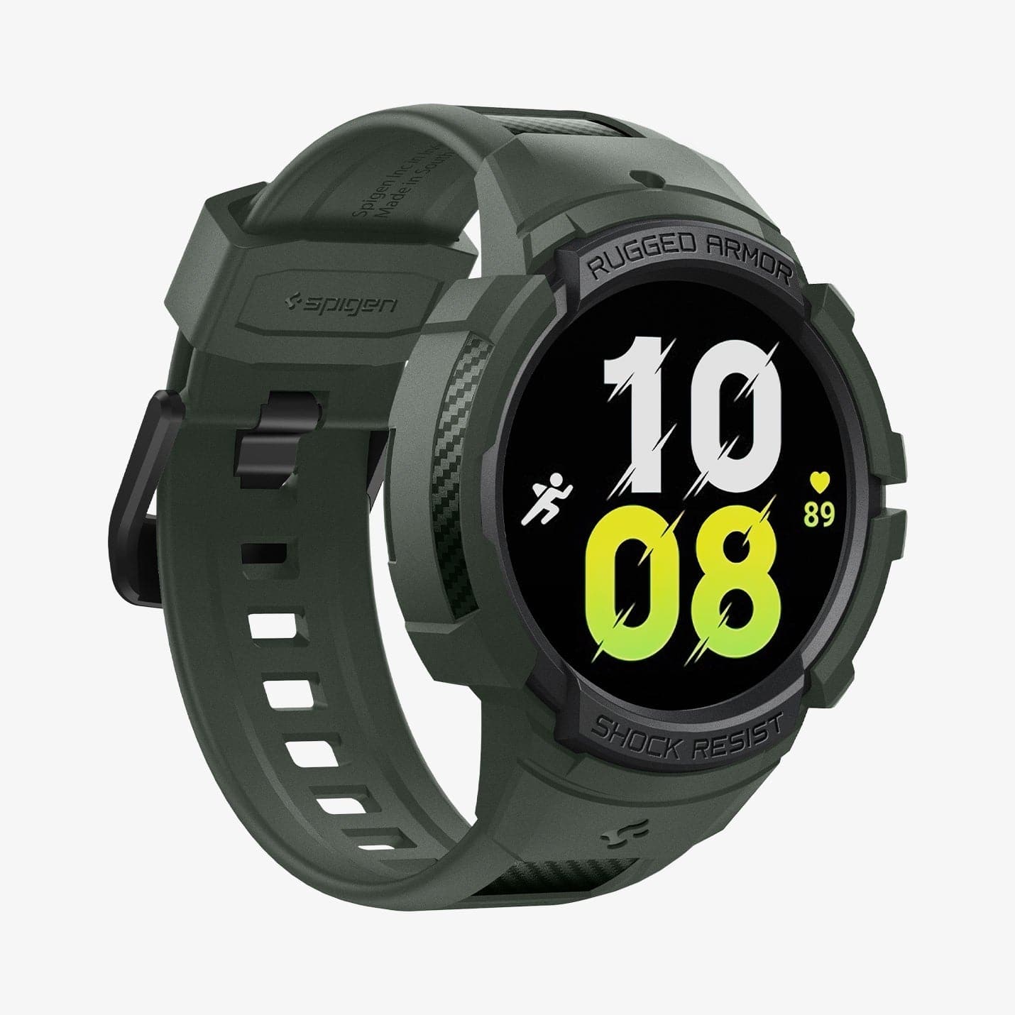 ACS04325 - Galaxy Watch 5/4 (44mm) Case Rugged Armor Pro in military green showing the front and side