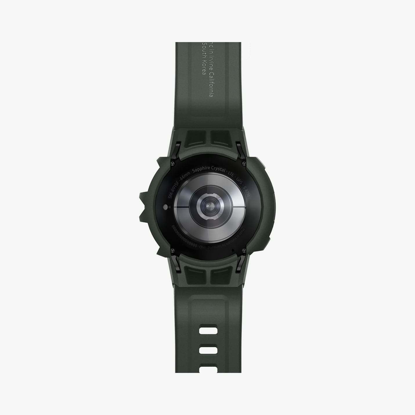 ACS04325 - Galaxy Watch 5/4 (44mm) Case Rugged Armor Pro in military green showing the back with watch band laid out flat