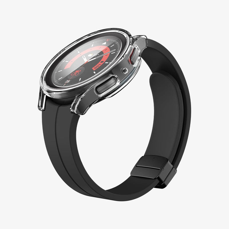 ACS05400 - Galaxy Watch 5 Pro (45mm) Case Thin Fit Glass in crystal clear showing the front, side and inside of band